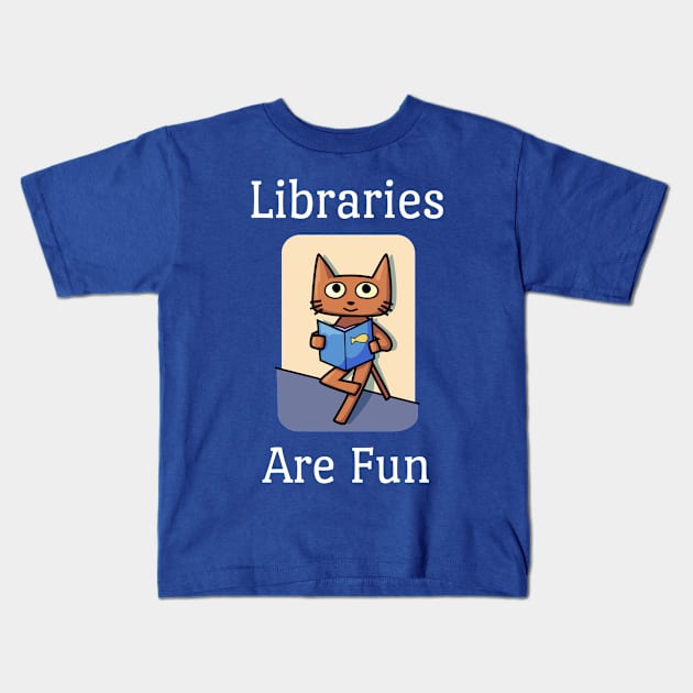 Libraries Are Fun Cat Kids T-Shirt by jutulen